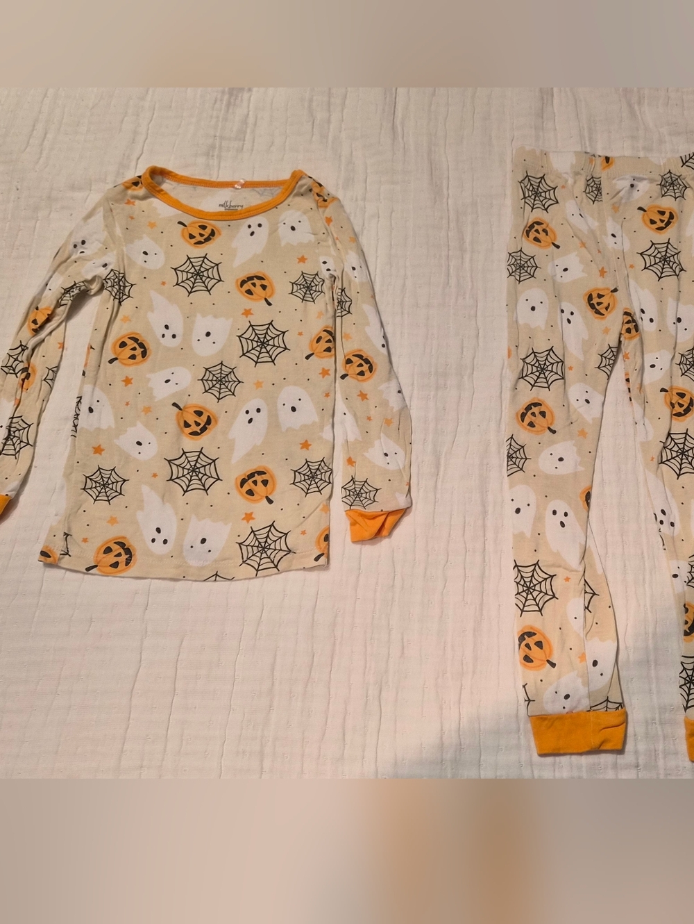 Bamboo Kids Halloween Ghost & Jack-O'-Lantern Pajama Set - Orange Trim